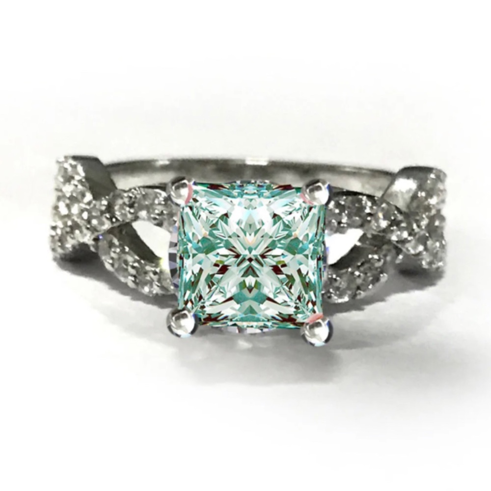 NWT 1.45Ct ICE BLUE REAL MOISSANITE & REAL DIAMONDS 925 SILVER ENGAGEMENT RING